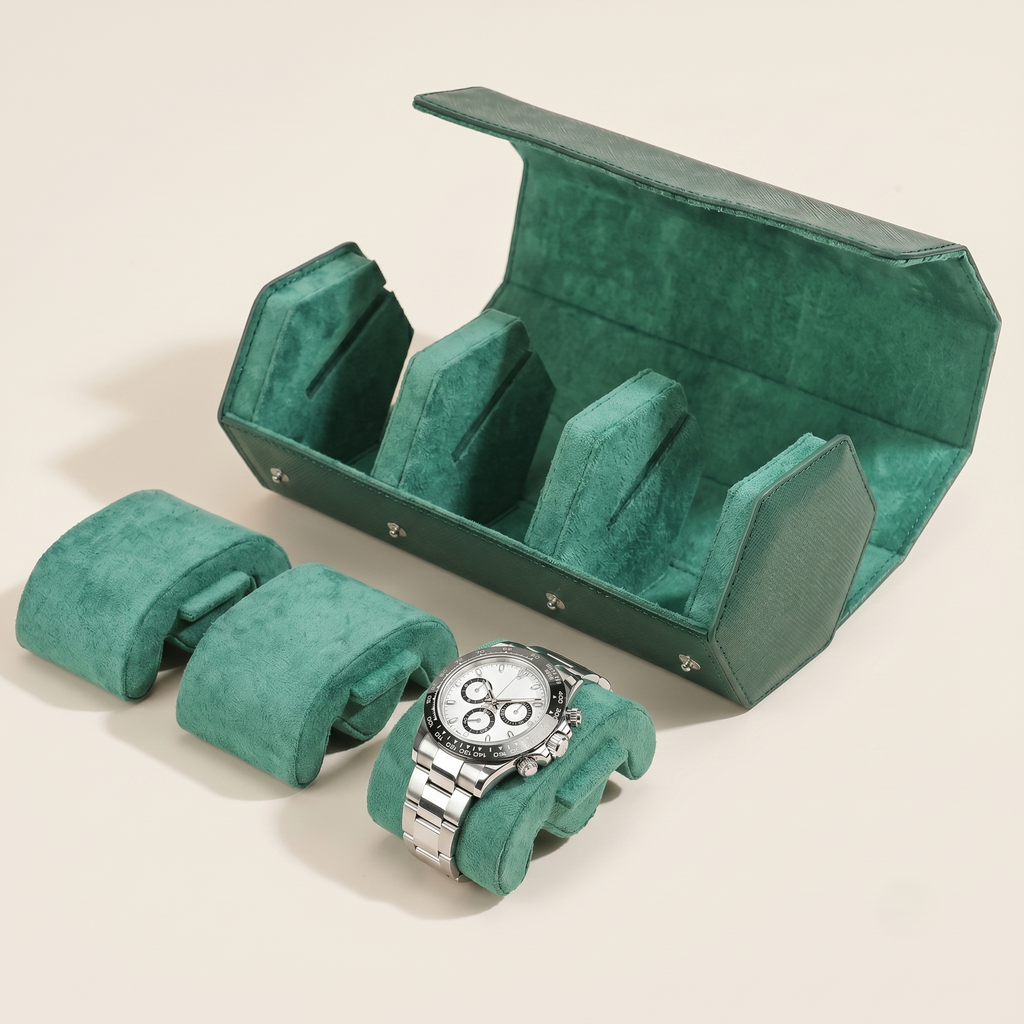 Étui Emerald vert 3 montres vue ouverte
