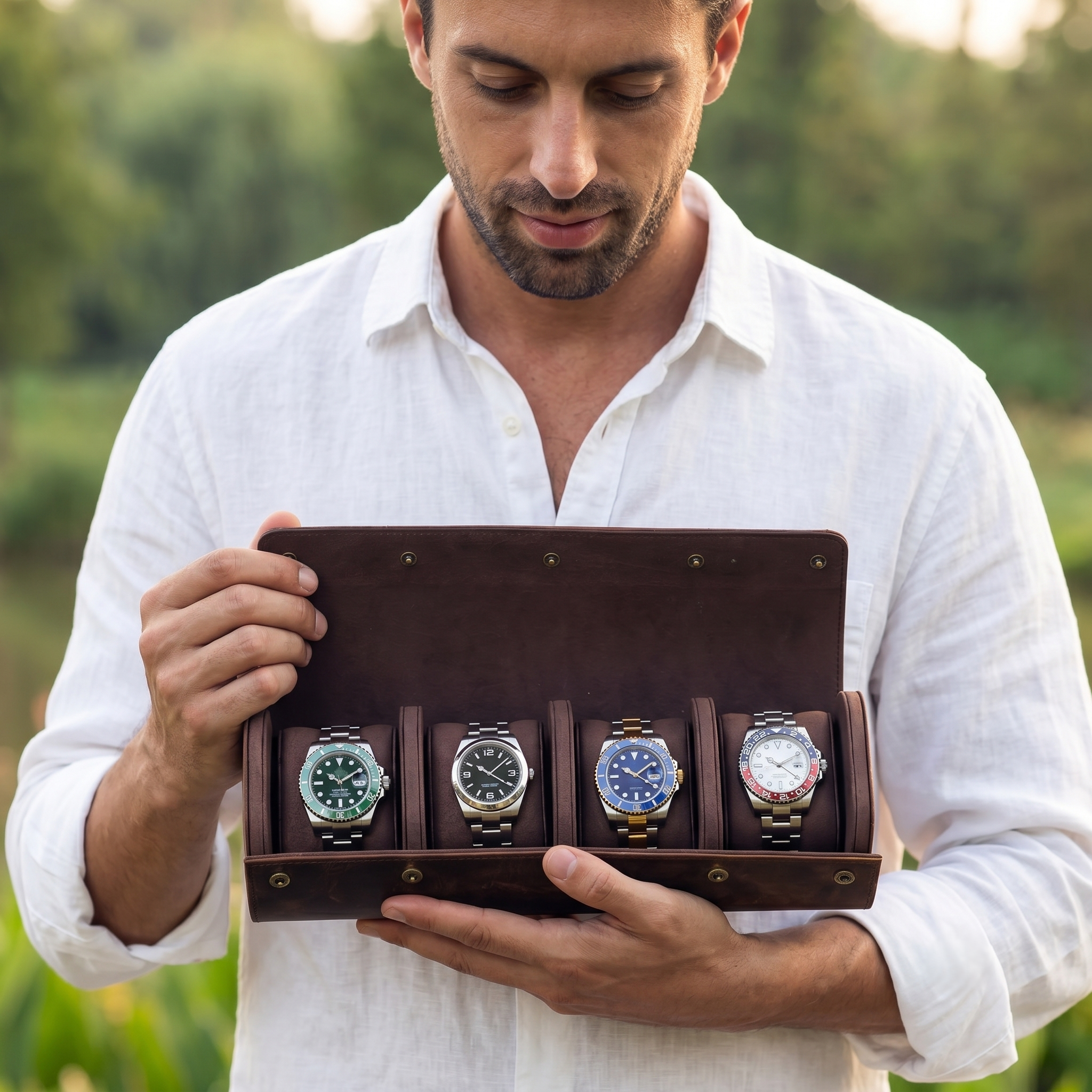 Étui cuir 4 montres vue fermée