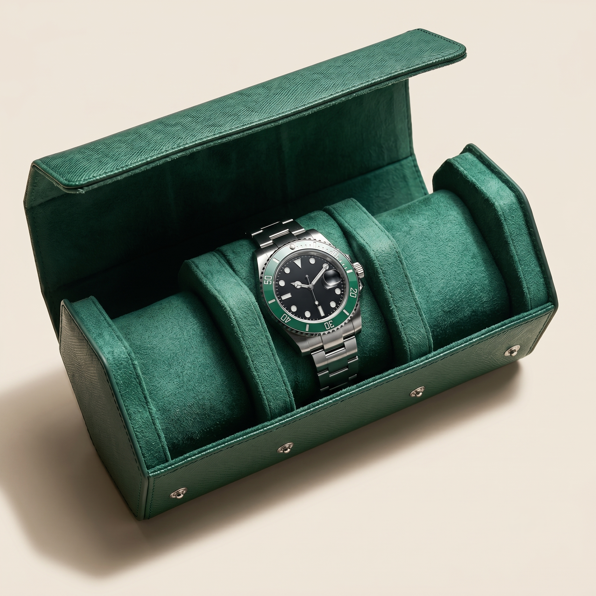 Étui Emerald vert 3 montres format voyage compact