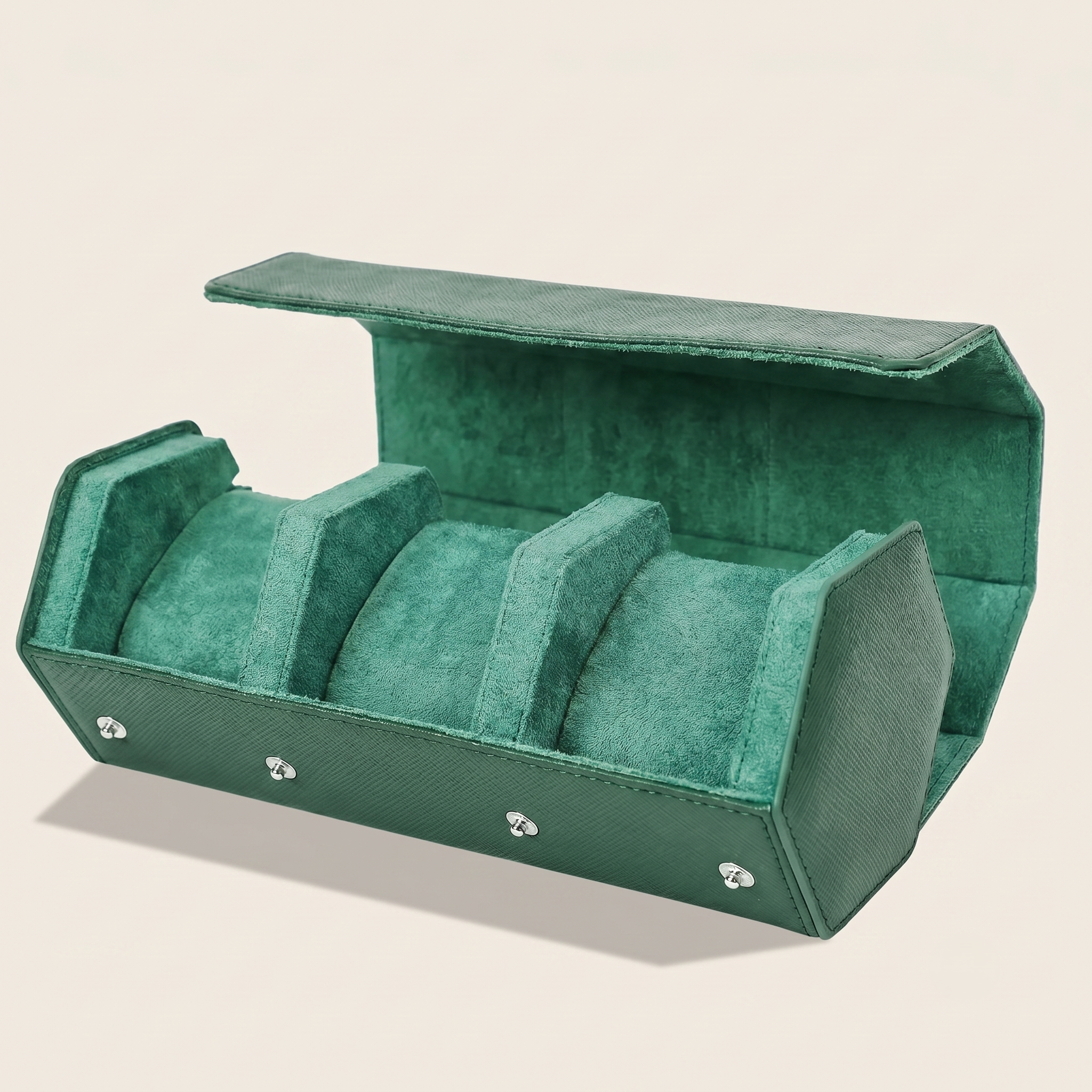 Étui Emerald cuir vert Saffiano 3 montres vue principale