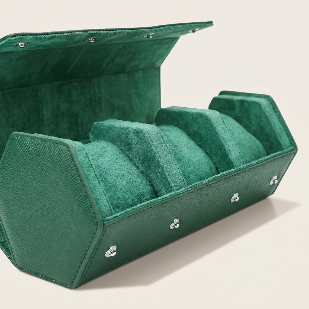 Étui Emerald vert 3 montres coussins velours amovibles
