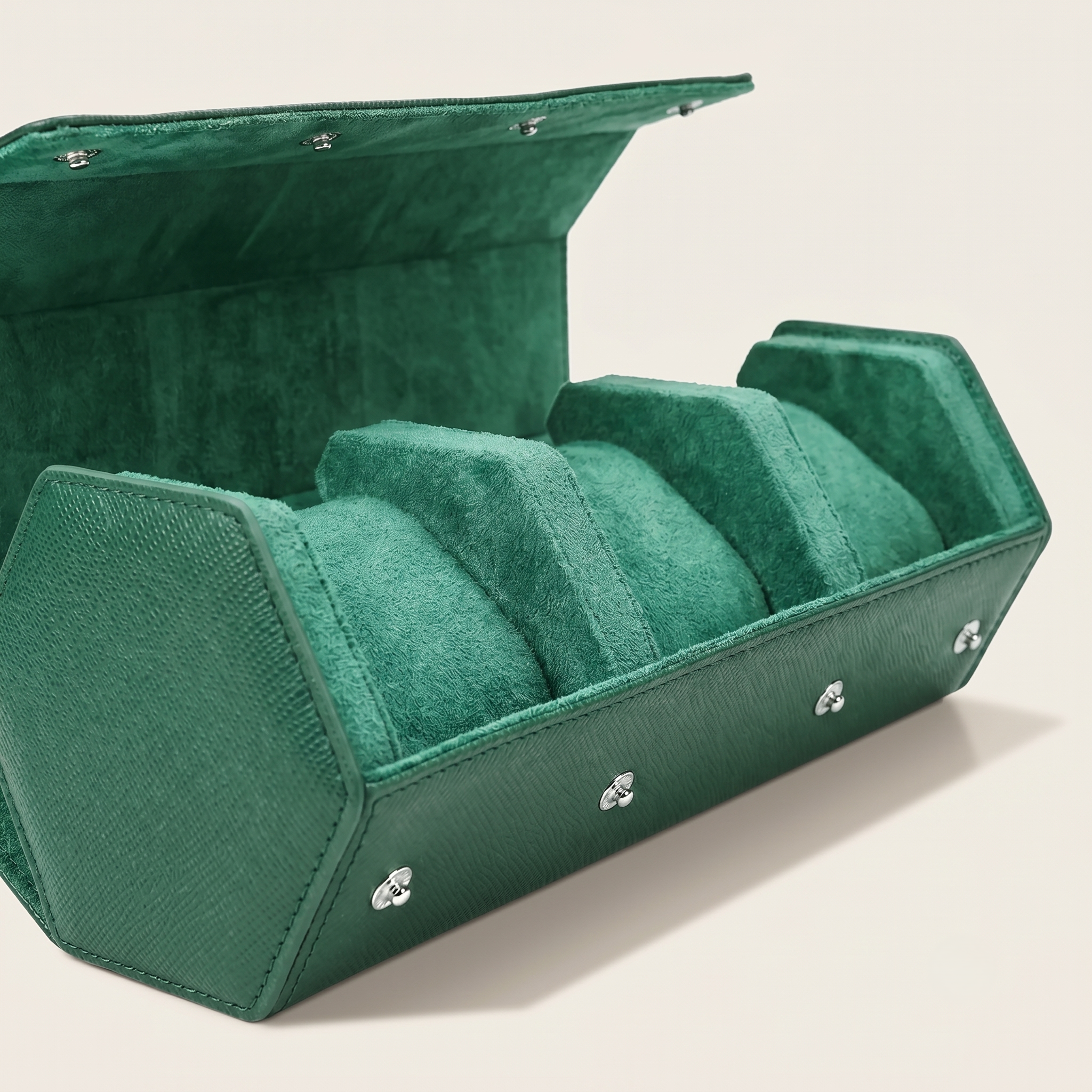 Étui Emerald vert 3 montres coussins velours amovibles