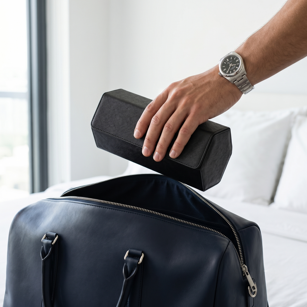 Étui cuir noir 3 montres format voyage compact