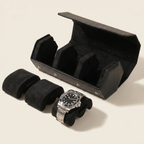 Étui cuir noir 3 montres vue d’ensemble