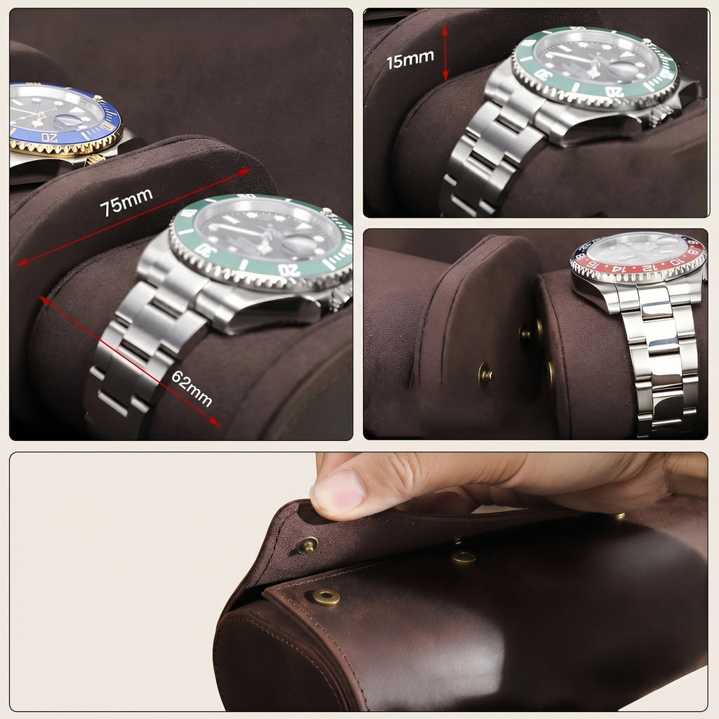 Étui cuir 8 montres vue latérale format voyage