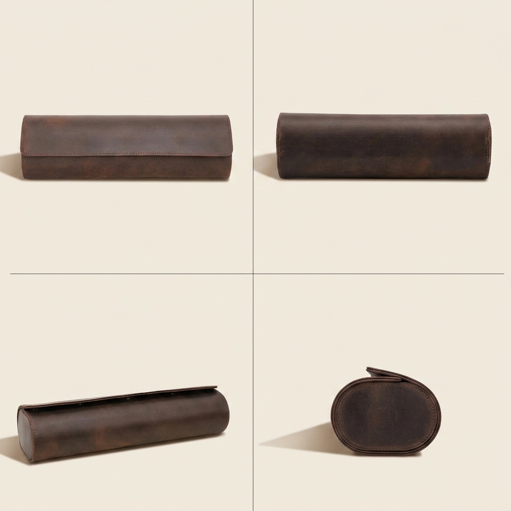 Étui cuir 4 montres détail flanelle intérieure