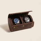 Étui cuir 2 montres vue latérale format compact